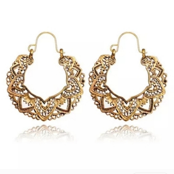 *Birdie** Ornate Dangling Hoops - Picture 2 of 2